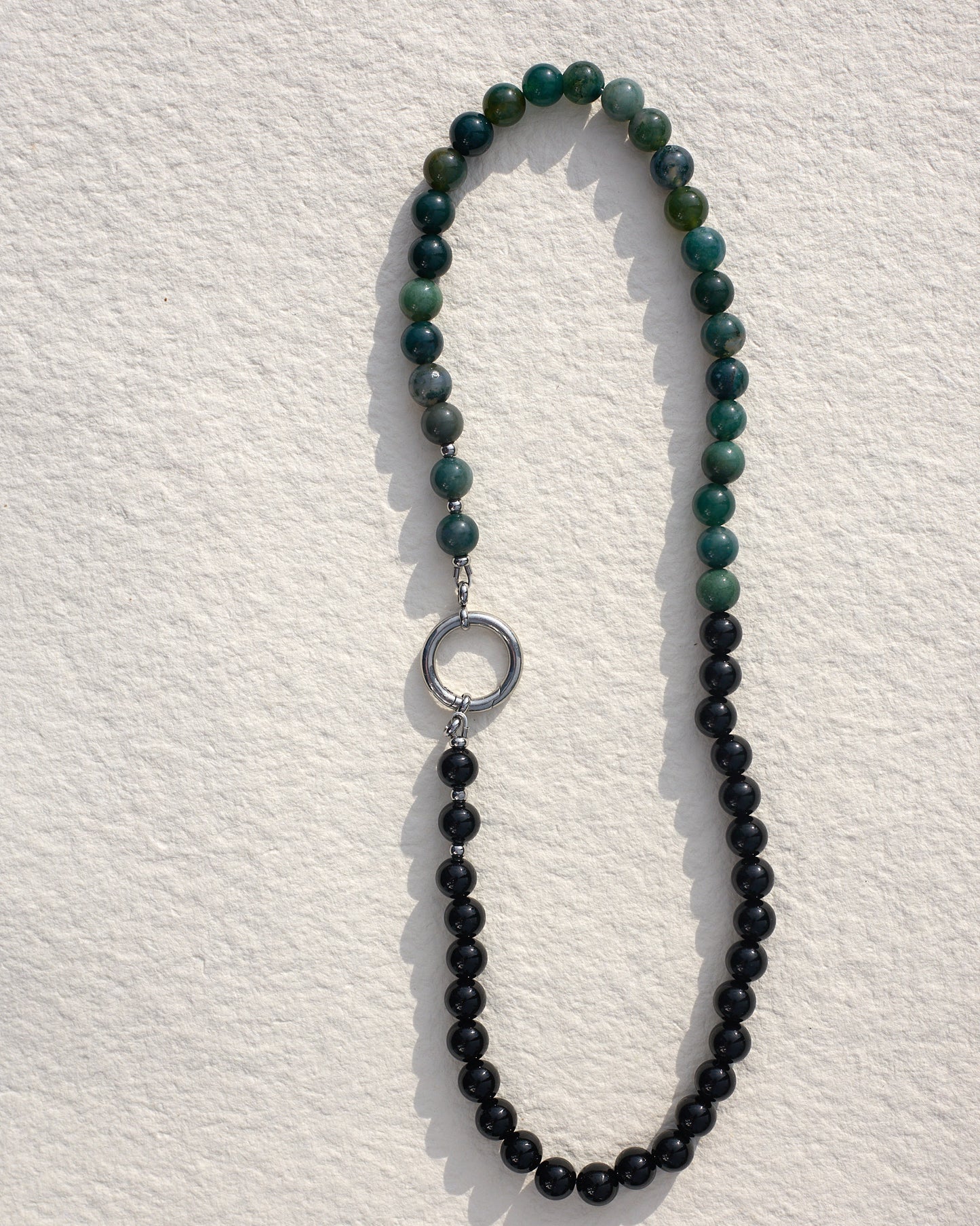 The O Necklace | Half-Half in Black & Green Agate | Glasses Holder