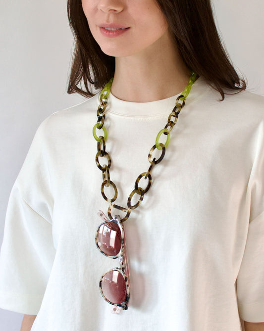 Original D Necklace | Light Tortoiseshell & Olive Green | Bio-Acetate Glasses Necklace