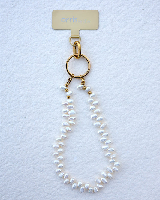 White Blossom Petal-Shaped Fresh Water Pearl Phone Strap