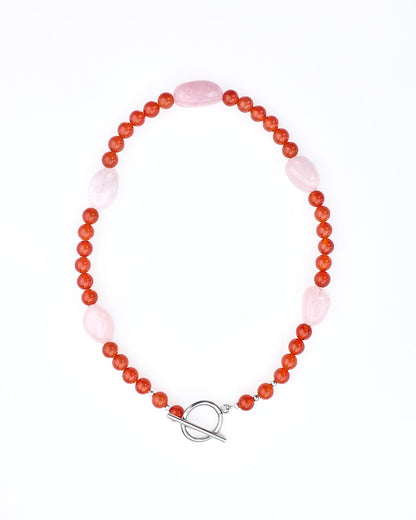 Pink Pebble | Rose Quartz & Red Agate Necklace