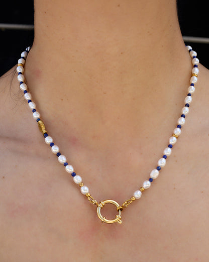 The O Necklace | Fresh Water Pearl & Lapis Lazuli | Glasses Holder