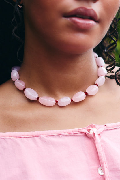 Pink Pebble | Rose Quartz & Red Agate Necklace