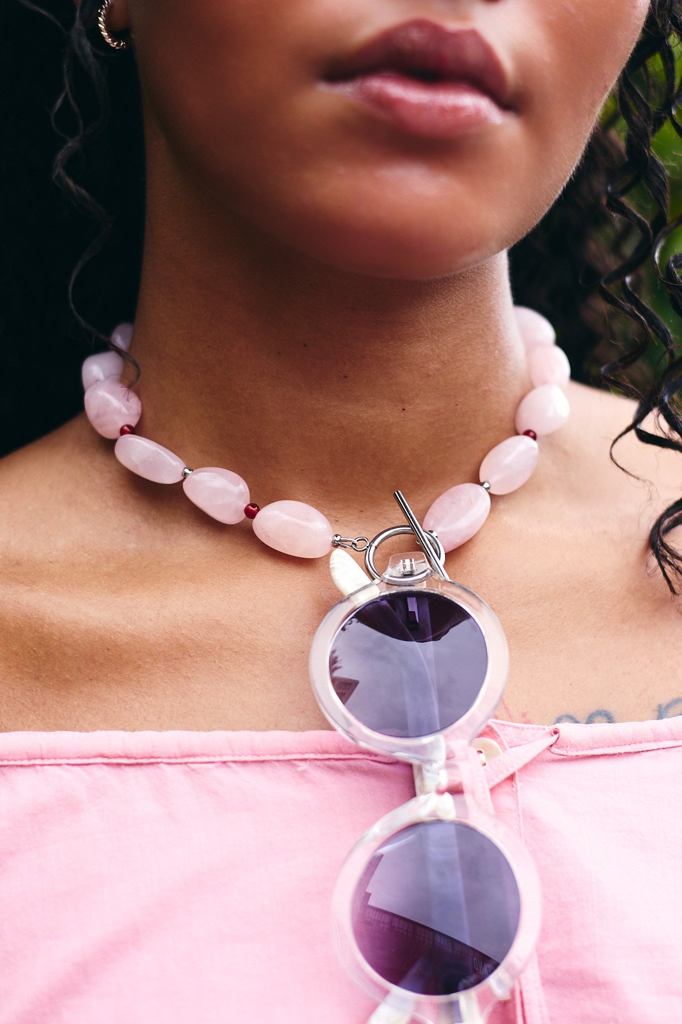 Pink Pebble | Rose Quartz & Red Agate Necklace