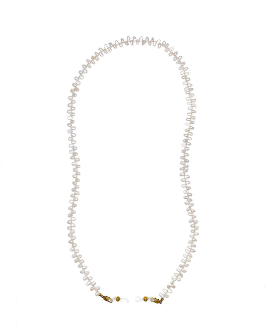 White Blossom Petal-Shaped  Fresh Water Pearl Glasses Chain